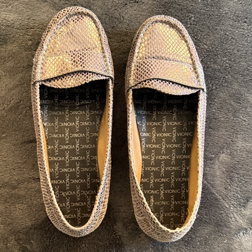 Vionic Gold Snakeskin Loafers-gently used 9.5